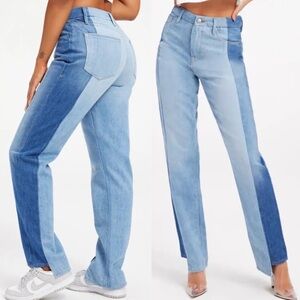 Good American Good Boy Two Tone High-Rise Straight Boyfriend Jeans 0 / 25